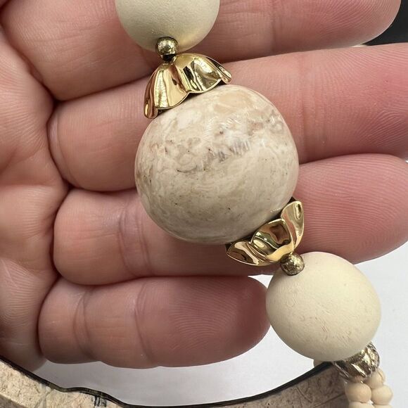 Handmade ~20" Quartz Granite Stone Gold Tone Statement Necklace And Earrings Vtg - Picture 6 of 14